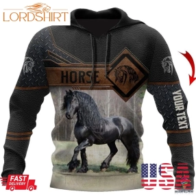 Gift For Horse Lover Personalized Black Love Horse Leather And Iron Print Unisex Hoodie Hg