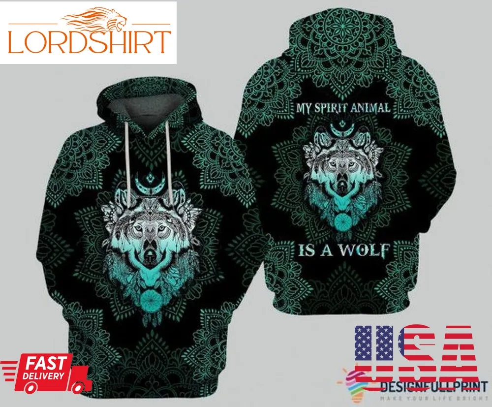 Gift For Wolf Lover Personalized My Spirit Animal Is A Wolf Mandala Us Unisex Hoodie Hg