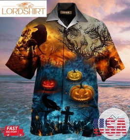 Glowing Pumpkin By Night Halloween Unisex Hawaiian Aloha Shirts V