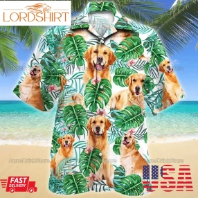 Golden Hawaiian Shirts, Summer Shirts, Dog Lover Shirts, Golden Shirts, Shirt For Men, Gift For Him, Tropical Shirt Pht282106a13