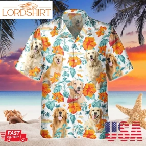 Golden Retriever Dog Hawaiian Shirt, Tropical Hibiscus Flowers Hawaii Shirt For Golden Dog Lovers, Gift For Dog Dad, Dog Mom Beach Shirt