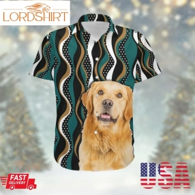 Golden Retriever Hawaiian Aloha Tropical Floral Women Beach Button Up Shirt For Dog Owners And Lovers On Summer Vacation