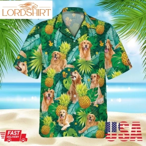 Golden Retriever Hawaiian Shirt, Tropical Hawaii Shirt For Golden Dog Dad, Pineapple Short Sleeve Beach Shirt,Gift For Golden Dog Mom