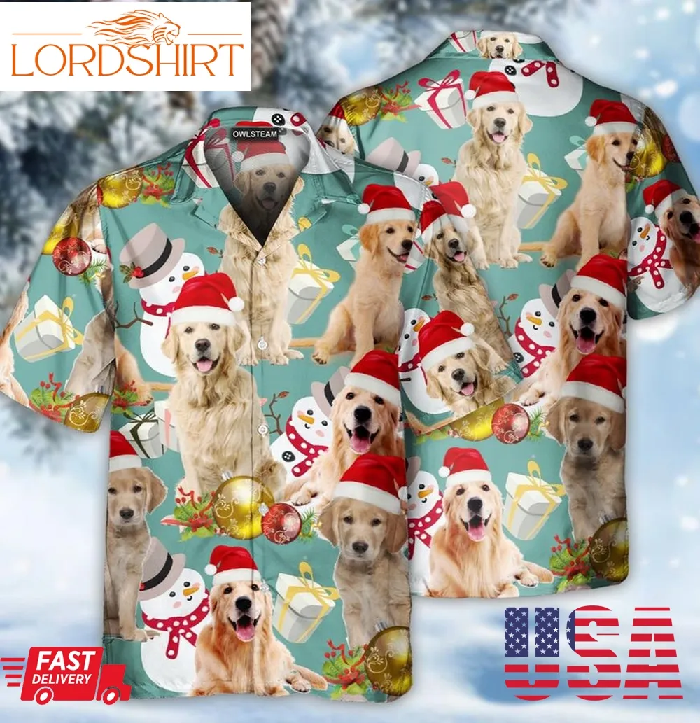 Golden Retriever Merry Christmas Hawaiian Shirrt