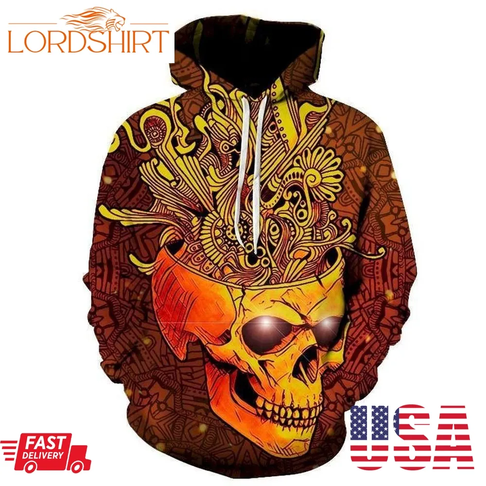 Golden Skull 3D Sweatshirt Hoodie Pullover Custom