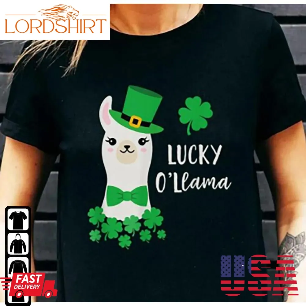 Good Lucky Llama Shirt Cute Llama Leprechaun Hat Shamrock St PatrickS Day