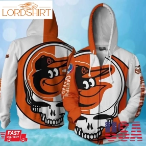 Grateful Dead Baltimore Orioles Bolt Skull Pullover And Zip Pered Hoodies Custom 3D Graphic Printed 3D Hoodie All Over Print Hoodie For Men For Women