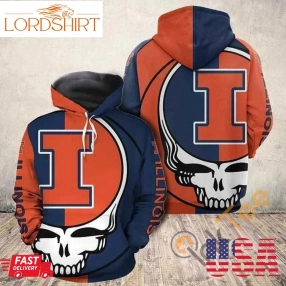 Grateful Dead Skull Illinois Fighting Illini Hoodie 3D