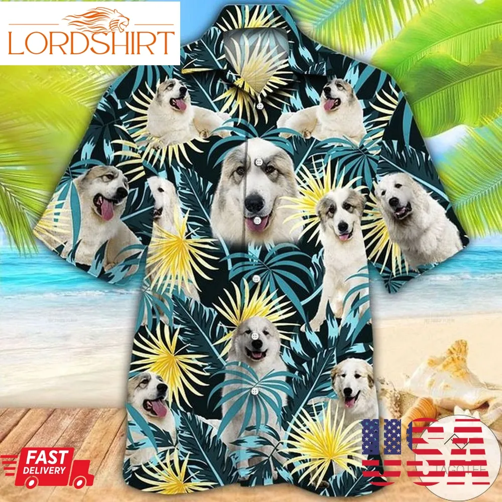 Great Pyrenees Dog Lovers Blue And Yellow Plants Hawaiian Shirt