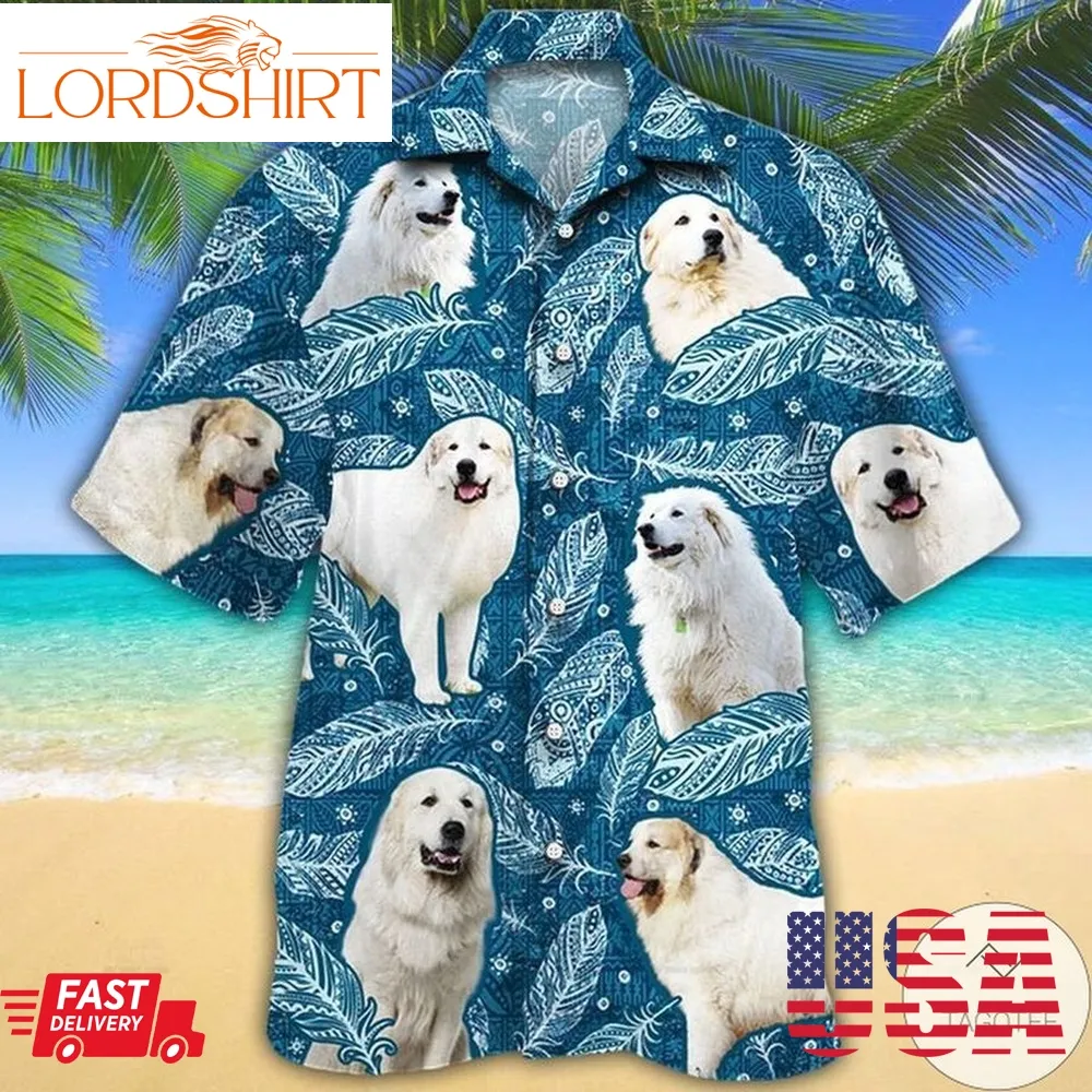 Great Pyrenees Dog Lovers Blue Feather Hawaiian Shirt