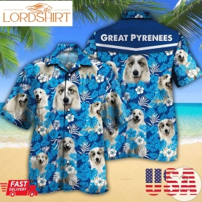 Great Pyrenees Dog Lovers Blue Floral Pattern Hawaiian Shirt