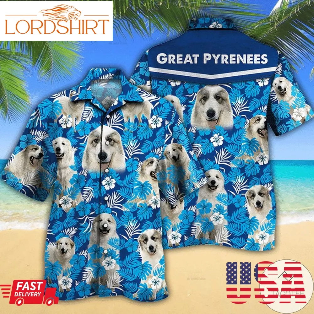 Great Pyrenees Dog Lovers Blue Floral Pattern Hawaiian Shirt