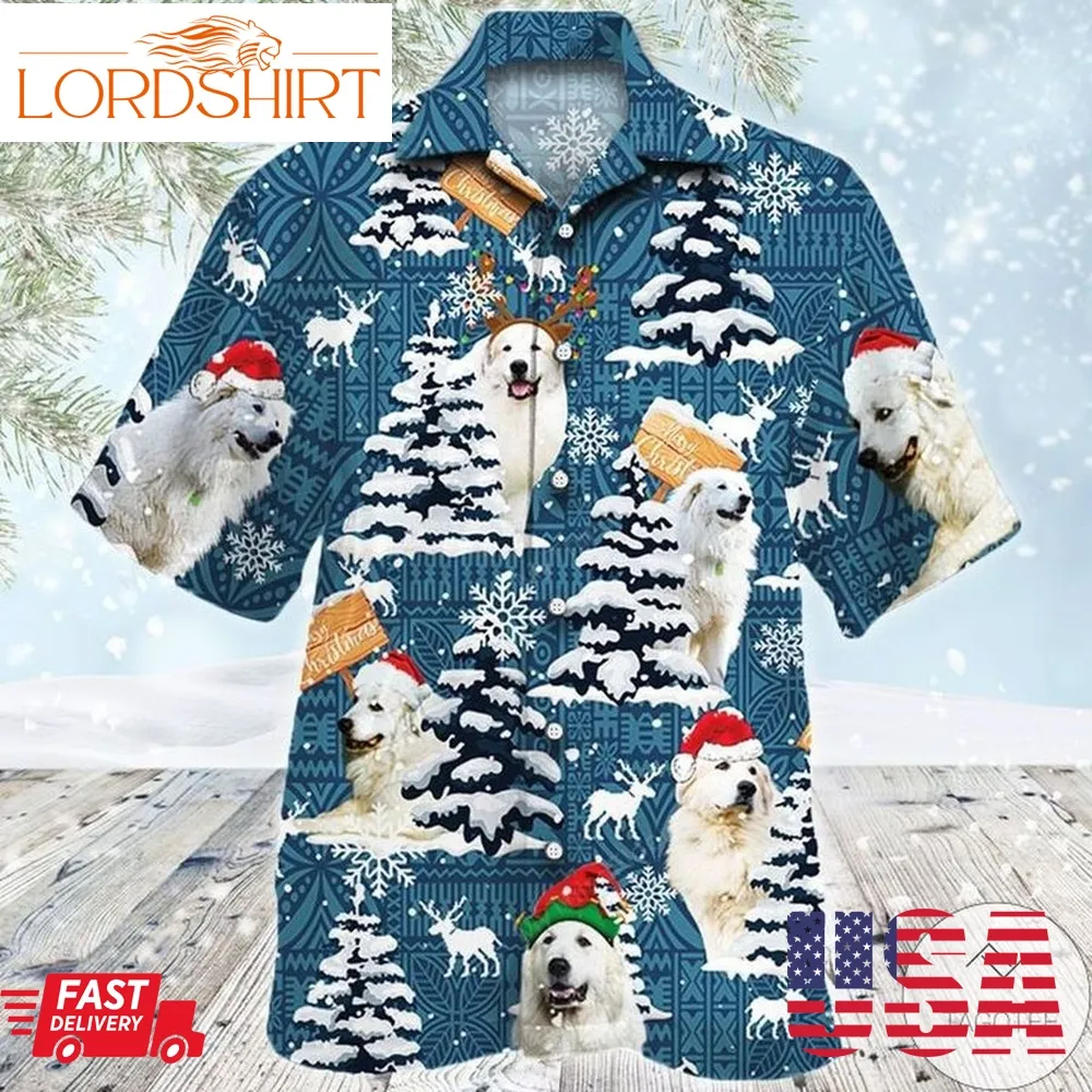 Great Pyrenees Dog Lovers Blue Tribal Christmas Hawaiian Shirt