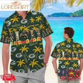 Green Bay Packers Custom Name Short Sleeve Button Up Tropical Aloha Hawaiian Shirts For Men Women