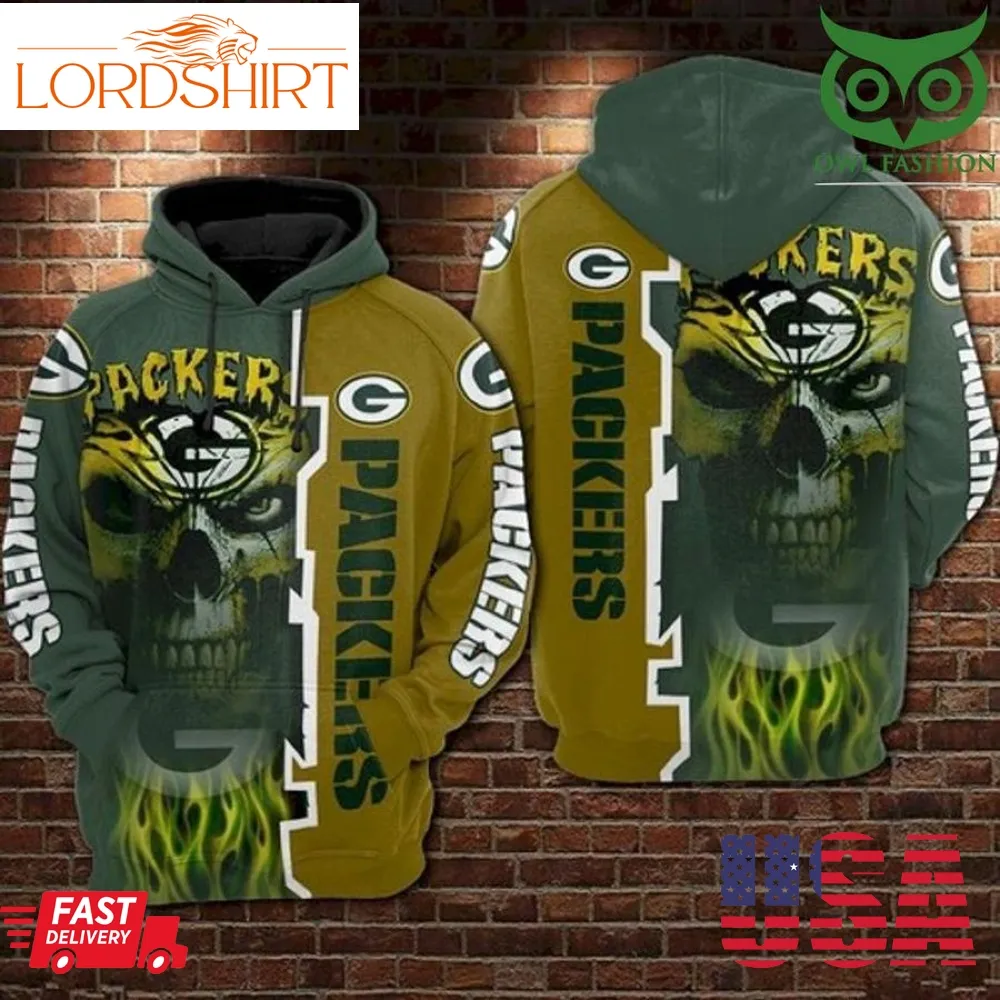 Green Bay Packers Neon Green Packer Tribal Skull 3D Hoodie Nfl