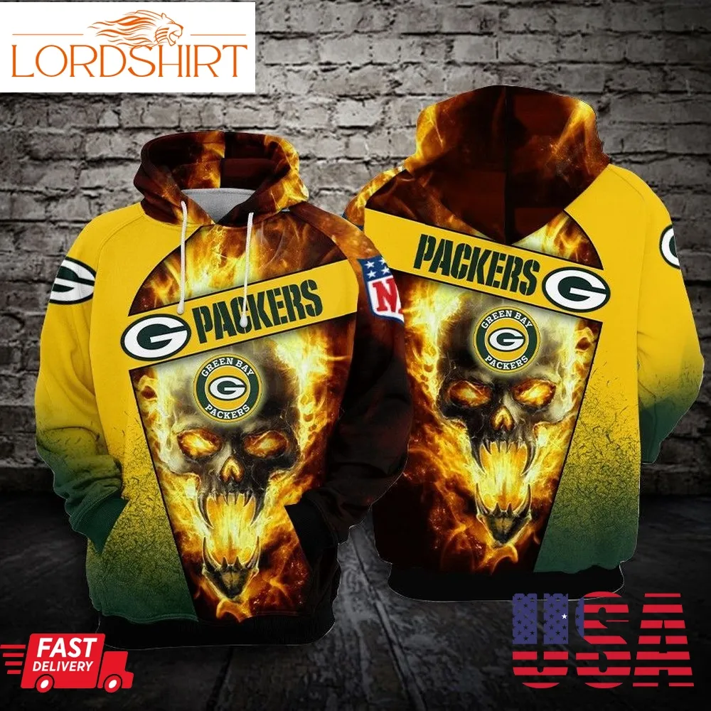 Green Bay Packers Nfl Football Skull Fire Pullover And Zip Pered Hoodies Custom 3D Graphic Printed 3D Hoodie All Over Print Hoodie For Men For Womenhoodie