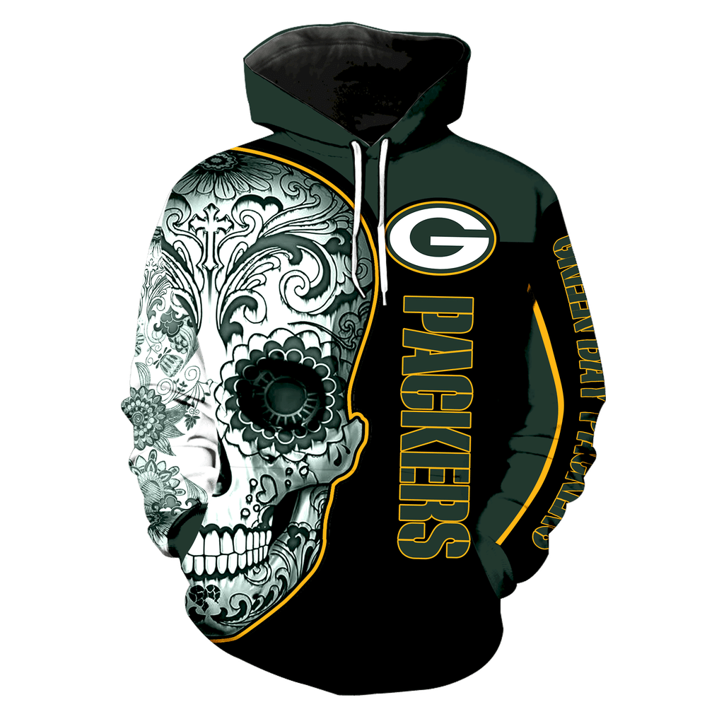 Green Bay Packers Skull Full Over Print K1038 Hoodie Zipper