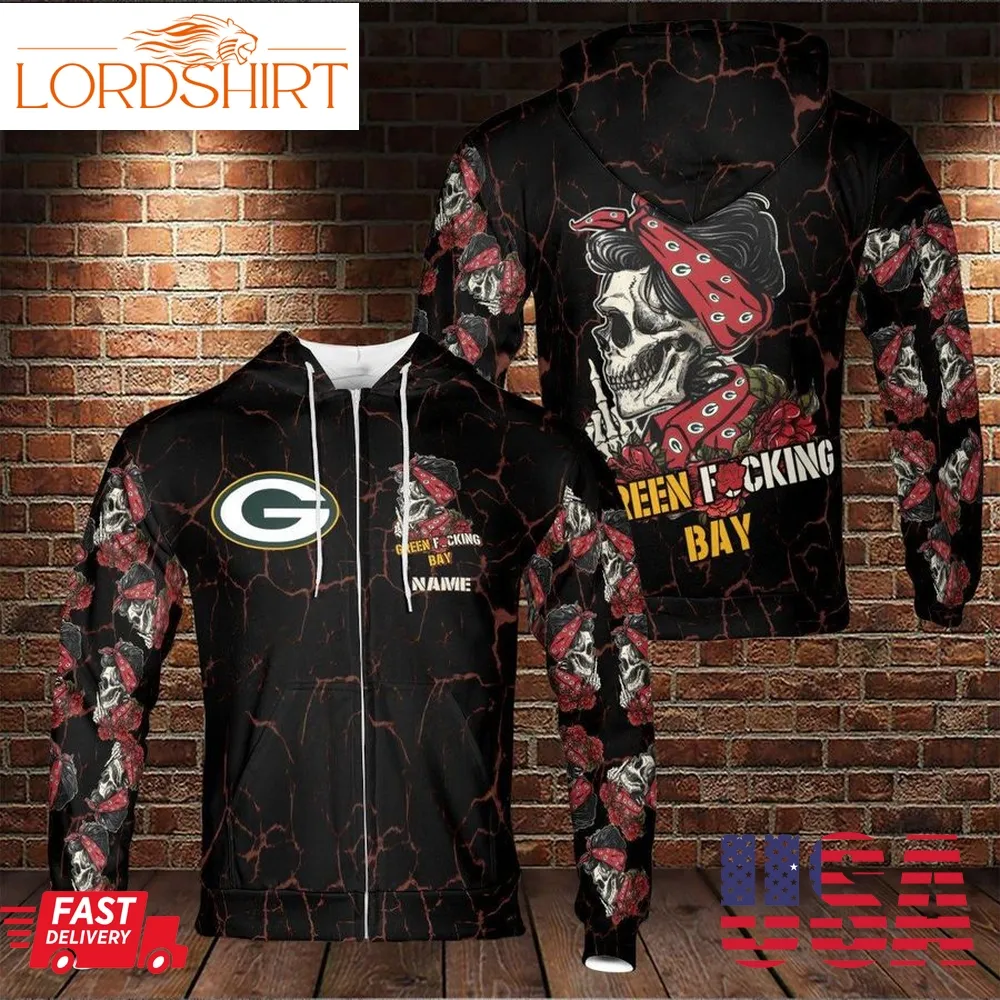 Green Fucking Bay Packers Skull Girl Red And Black Hoodie