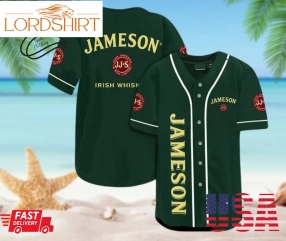 Green Jameson Whiskey Baseball Jersey, Halloween Shirt, Hawaii Holiday Beach Flamingo Stag Brewery Summer Xs   5Xl