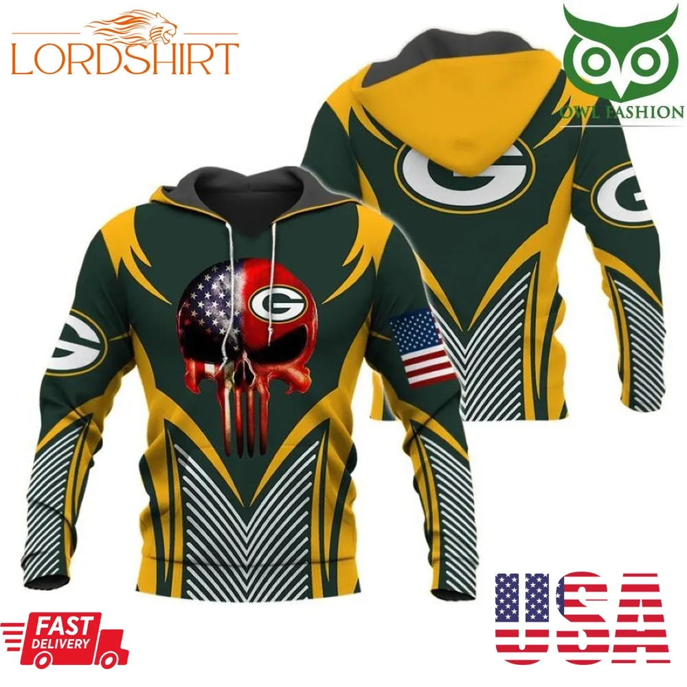 Green Packers Veterans Day Red Skull Hoodie 3D Nfl