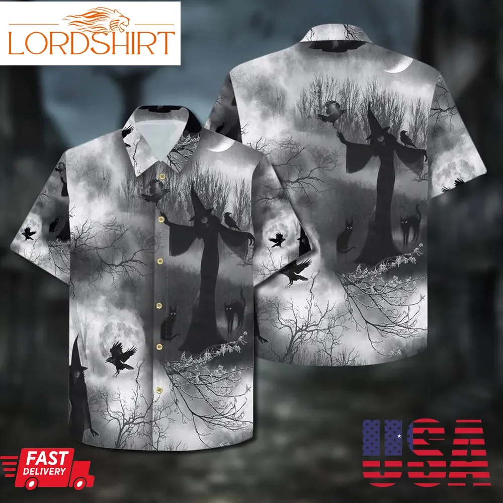 Grey Wicked Fog Witch Halloween Hawaiian Shirt, Print Aloha Short Sleeve Unisex Shirt
