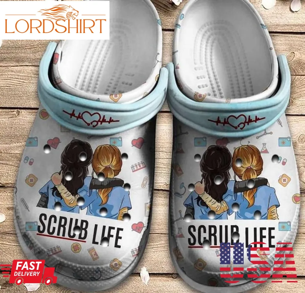 Grey'S Anatomy, Scrub Life, Pattern Nurse Life , Nurse Crocs Shoes, Women Shoes, Cute Shoes Rubber Crocs Crocband Clogs, Comfy Footwear Tl97