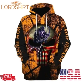 Grim Reaper Punisher Skull America Flag Bow Hunter 3D Hoodie