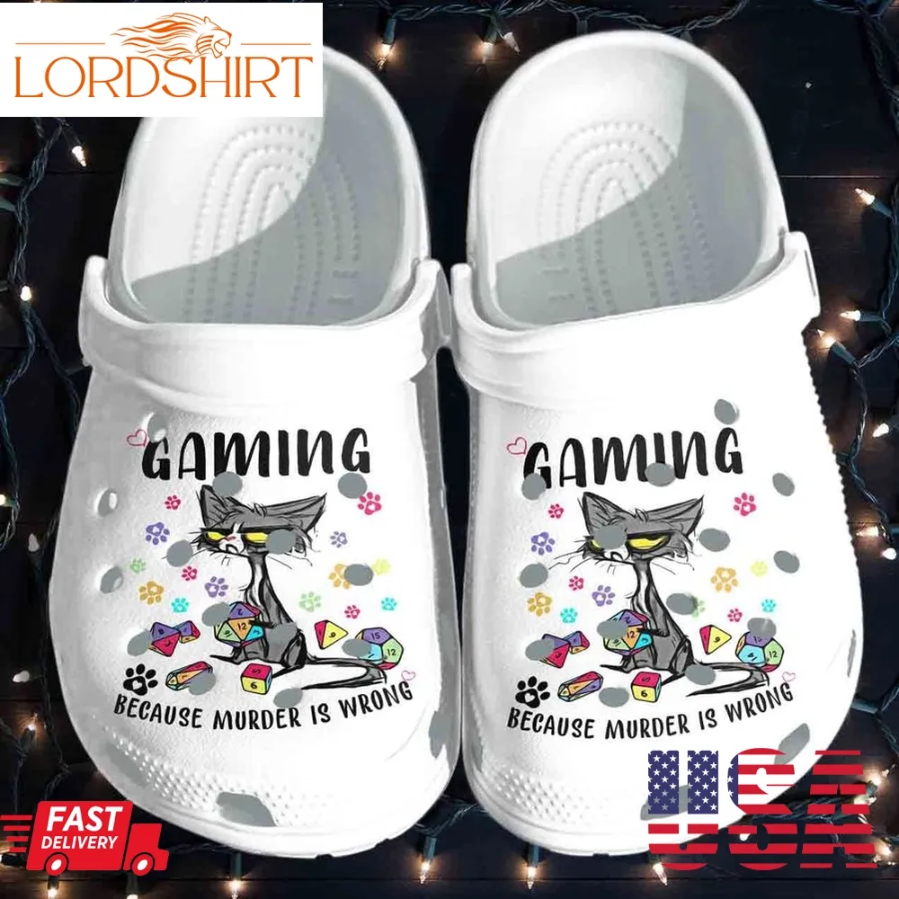 Grumpy Cat Shoes   Gaming Because Murder Is Wrong Crocs Clog Birthday Gift For Boy Girl Son Daughter