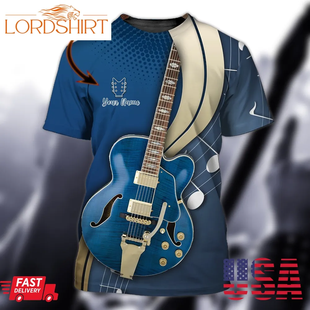 Guitar Lover Blue Custom 3D T Shirt