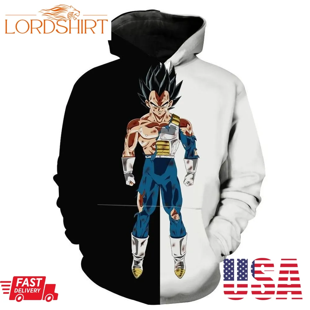 Half Black Half White Ultra Instincts Vegeta Dragon Ball Super Hoodie 3D