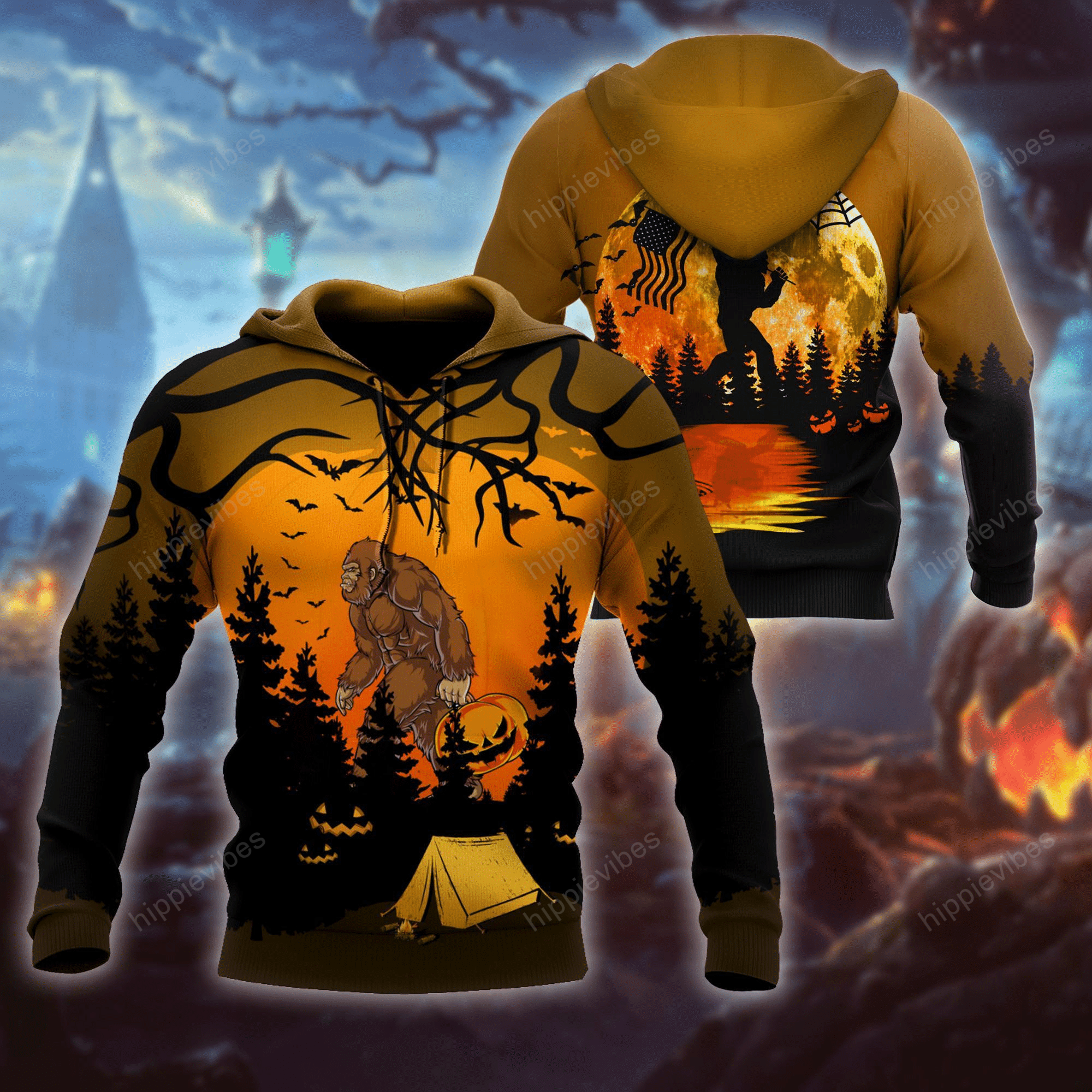 Halloween Camping Big Foot Beautiful 3D Hoodie