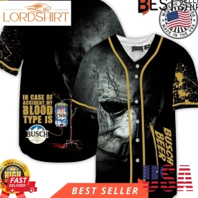 Halloween Costume Horror Michael Myers Busch Beer Baseball Jersey