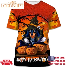 Halloween Dachshund Dog Lover Take Witch Hat 3D T Shirt