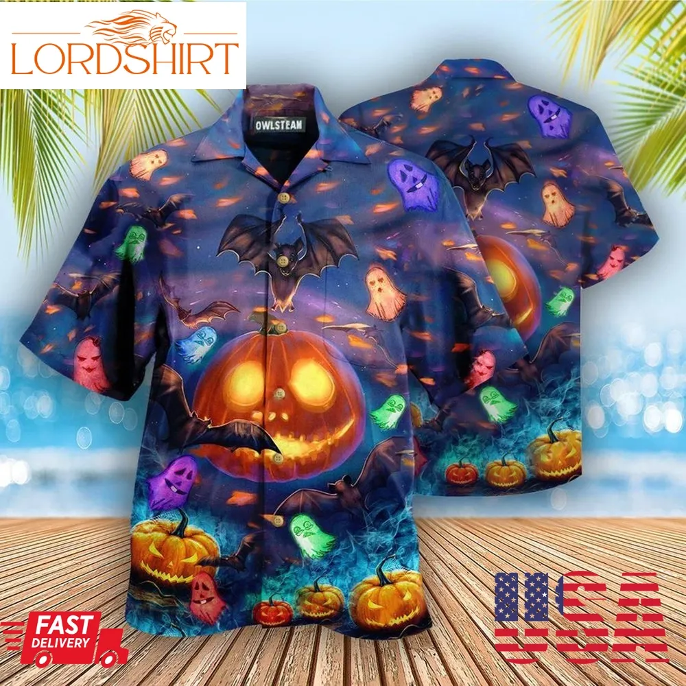 Halloween Glowing Pumpkins By Night Edition   Hawaiian Shirt
