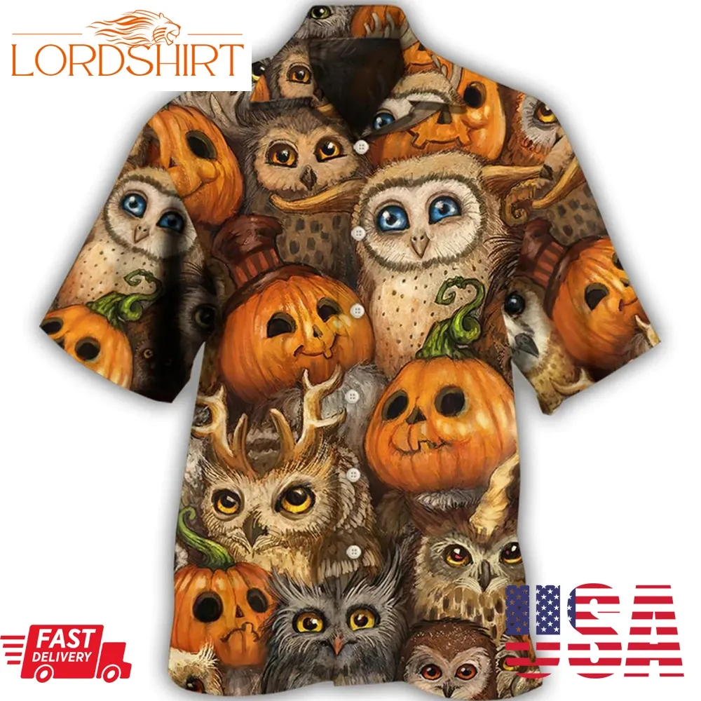 Halloween Hawaiian Shirt Owl Pumpkin Pattern