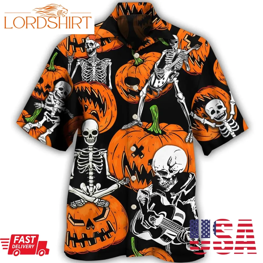 Halloween Hawaiian Shirt Skeleton Pumpkin Scary