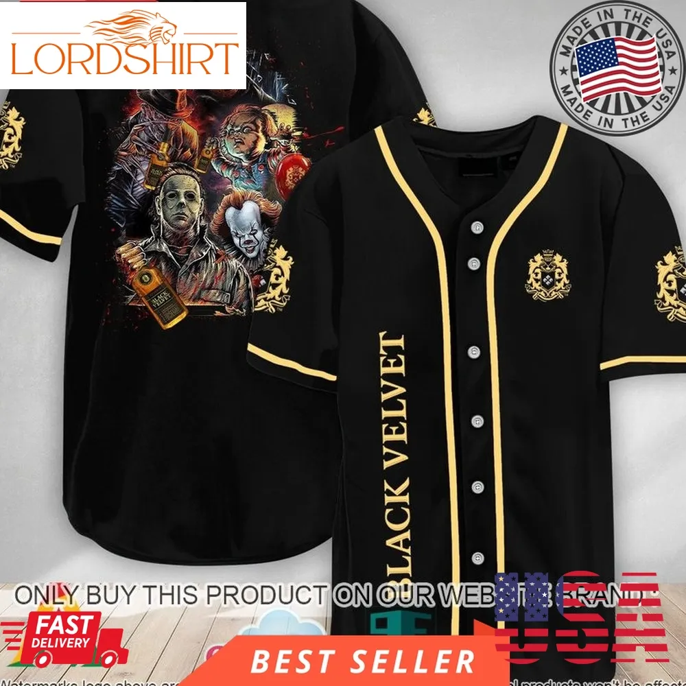 Halloween Horror Characters Black Velvet Baseball Jersey