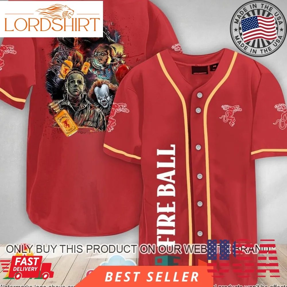 Halloween Horror Characters Fireball Whisky Baseball Jersey