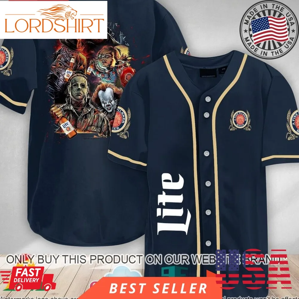 Halloween Horror Characters Miller Lite Baseball Jersey