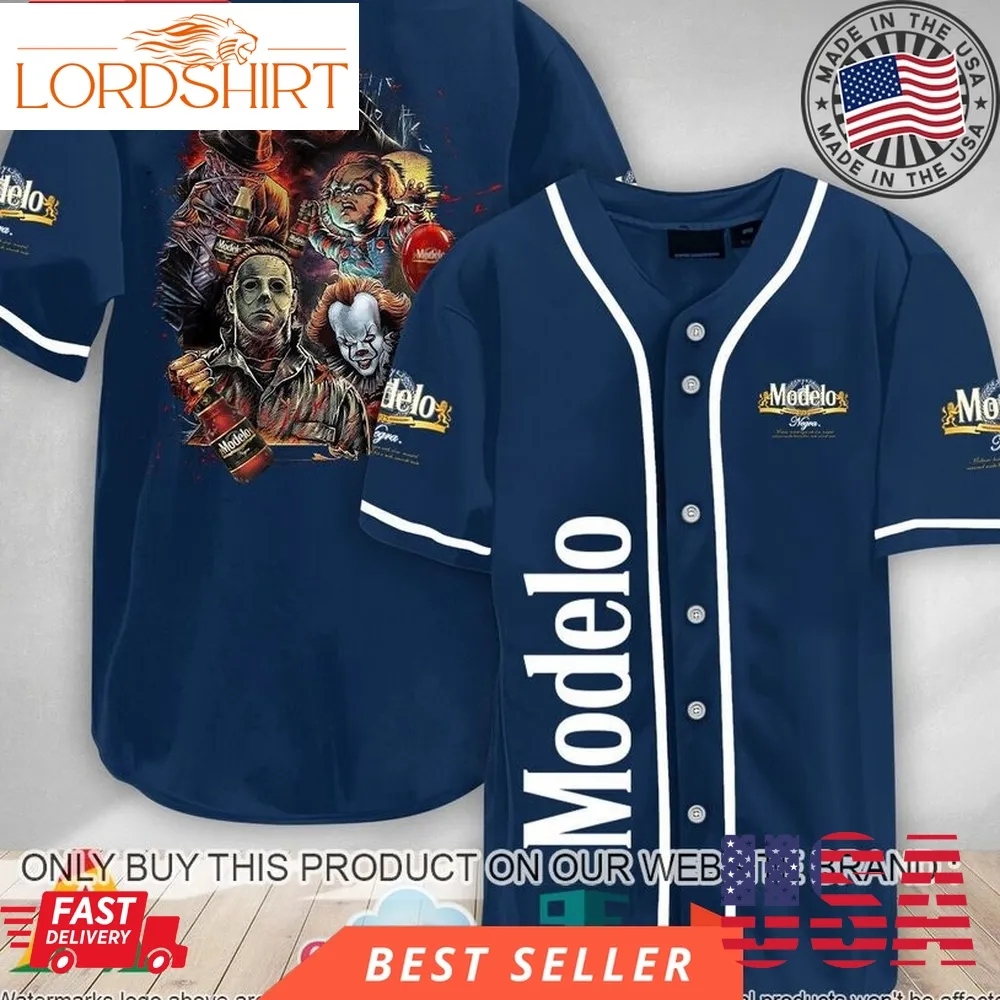 Halloween Horror Characters Modelo Beer Baseball Jersey