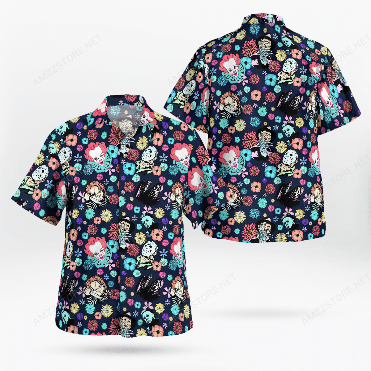 Halloween Horror Characters Tiny Flower Hawaiian Shirt