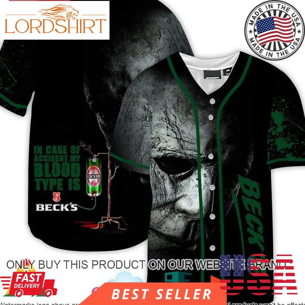 Halloween Horror Michael Myers Beck's Beer Baseball Jersey