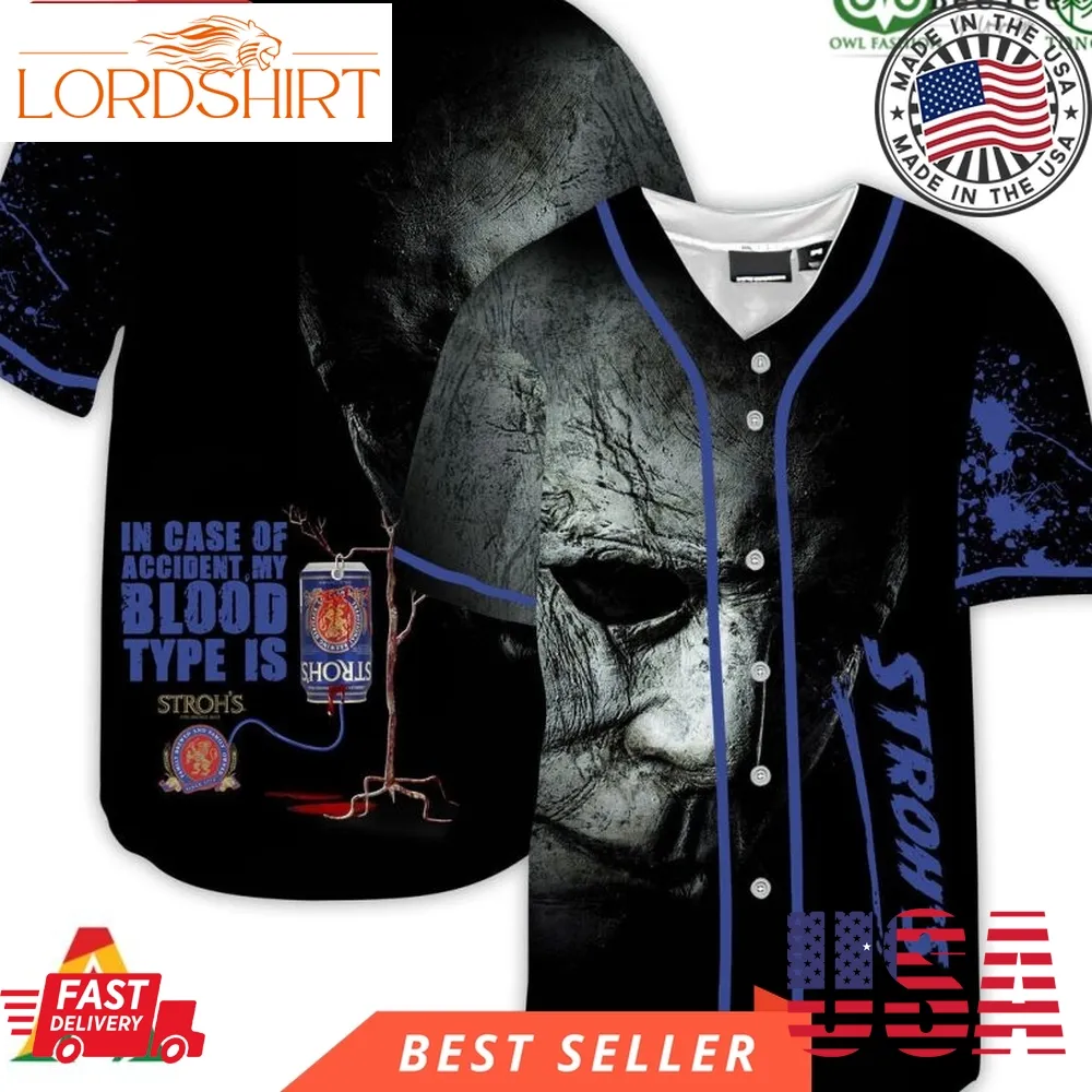 Halloween Horror Michael Myers Stroh's Beer Halloween Baseball Jersey Shirt