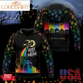 Halloween Lgbt Rainbow Witch Ride With Pride 3D Hoodie