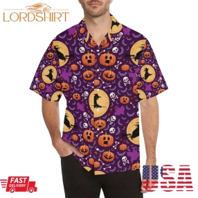 Halloween Pumpkin Witch Pattern Men All Over Print Hawaiian Shirt