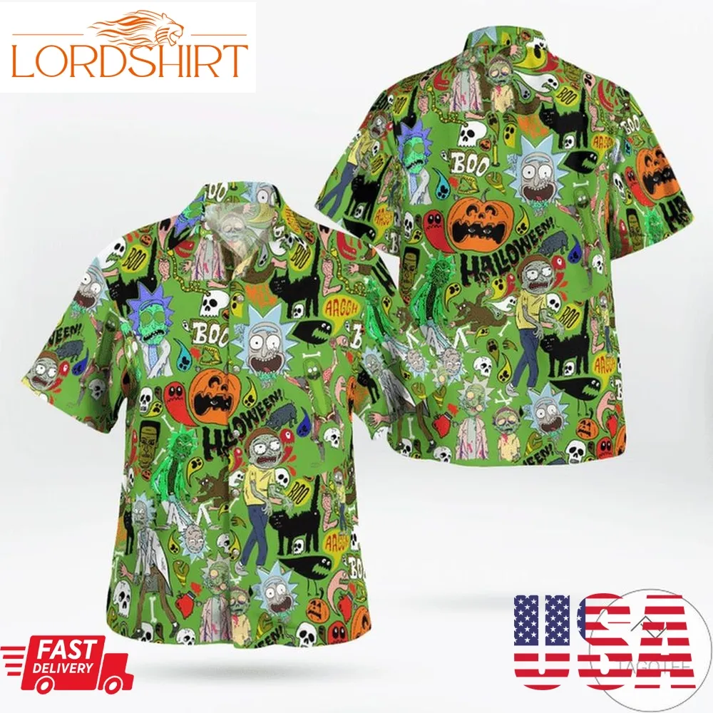 Halloween Rick And Morty Pattern Hawaiian Shirt