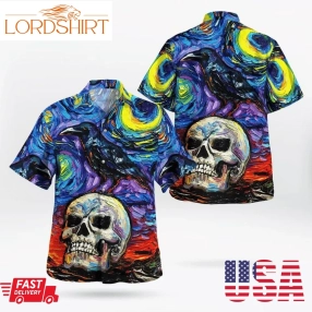 Halloween Scary Skull In Starry Night Spooky 3D Hawaii Shirt, All Over Print, 3D Tshirt, Hoodie, Sweatshirt, Long Sleeve, Aop Shirt, Funny Shirts
