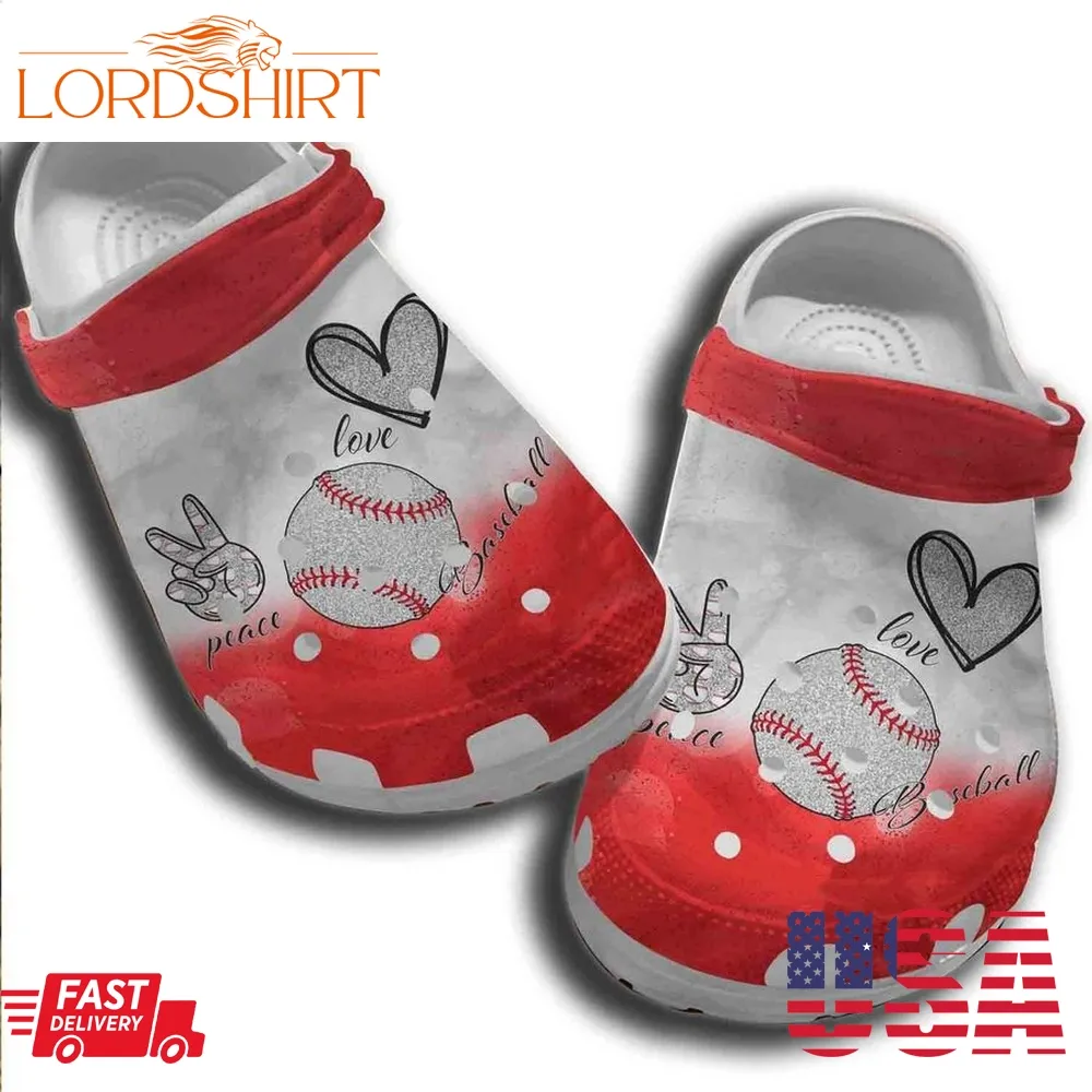 Hand Heart Baseball Ball Shoes Crocs For Batter Girl   Peace Love Baseball Shoes Crocbland Birthday Gift For Daughter Women