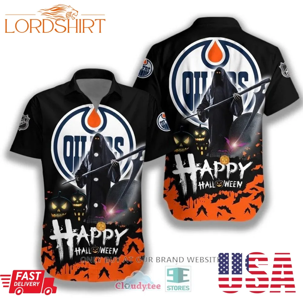 Happy Halloween Grim Reaper Edmonton Oilers Hawaiian Shirt