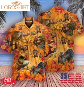 Happy Thanksgiving Turkey Orange Hawaiian Aloha Shirts